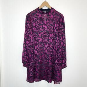 Club Monaco Velvet Burnout Swing Dress Womens 6 Pink Black Whimsigoth Fairy